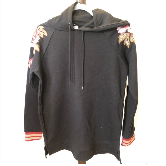 Sweaters - One Hart Embroidered Sweater - Black With Hoodie